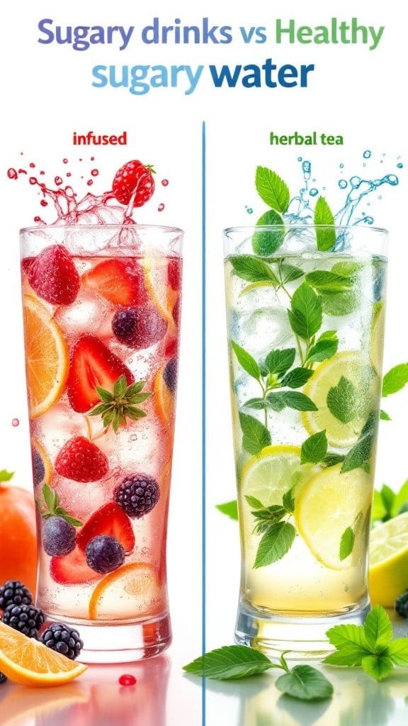 A colorful arrangement of citrus fruits, berries, and mint leaves on a blue background