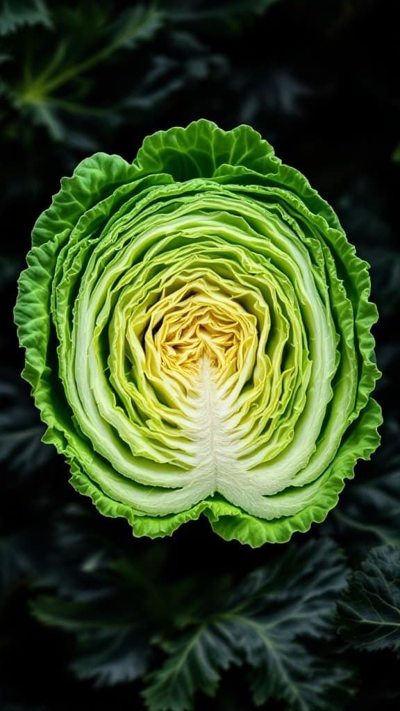 A fresh head of cabbage with vibrant green layers