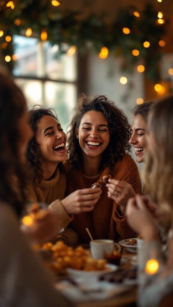 A group of friends enjoying chocolates and sharing laughter together