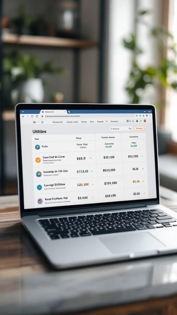 A laptop displaying a utility comparison tool with different providers and their prices.