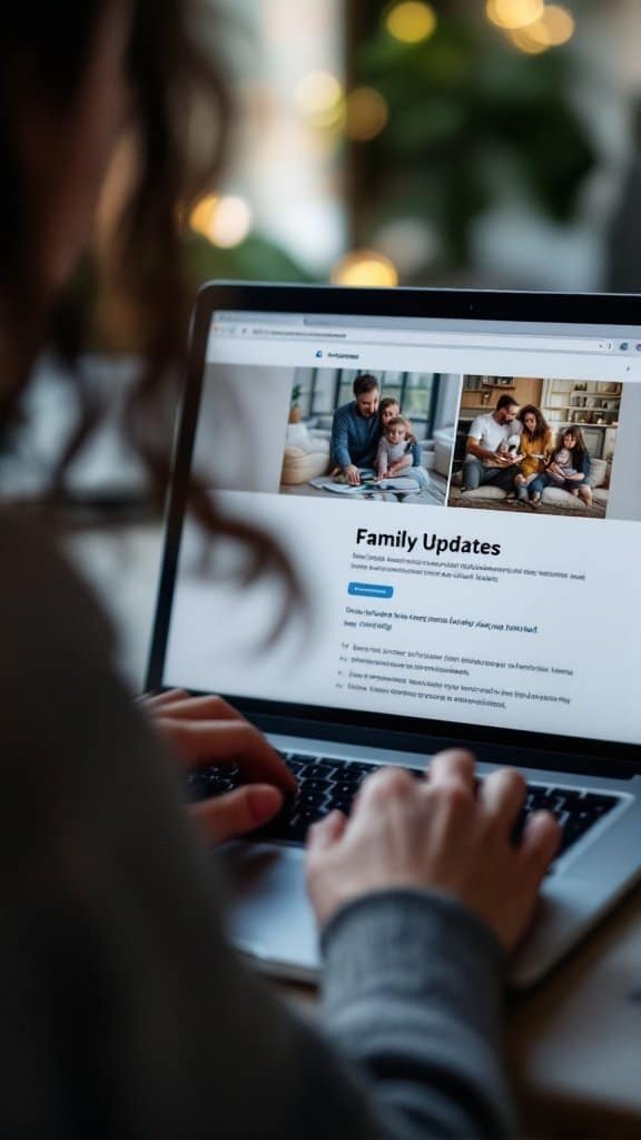 Person creating a family blog or newsletter on a laptop