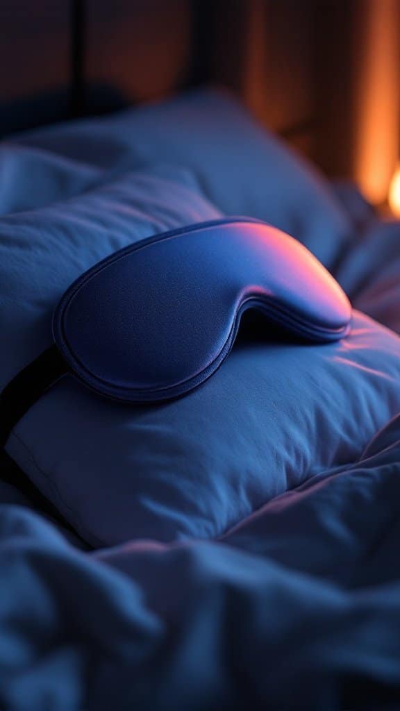 A cozy noise-canceling sleep mask resting on a pillow, designed for restful sleep.