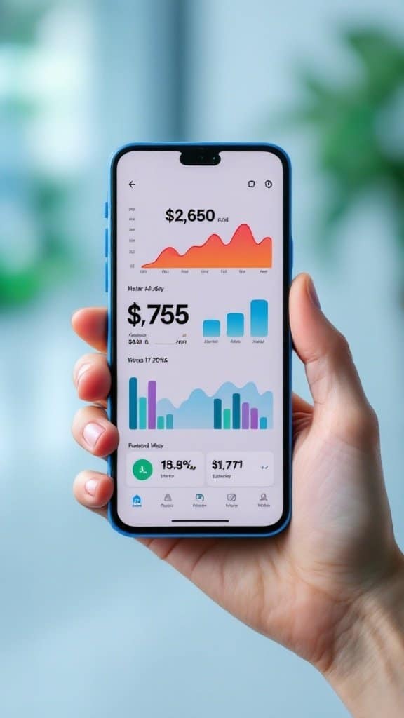 A smartphone displaying an app with financial graphs and data.