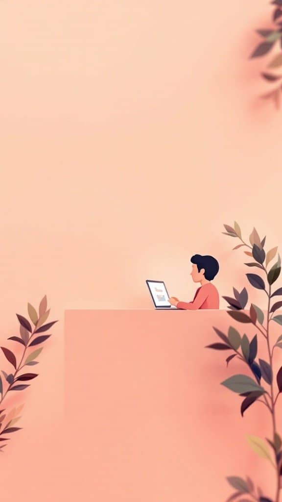 A person sitting at a laptop in a calm work environment surrounded by plants.