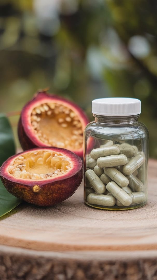 Garcinia Cambogia supplement bottle with lemon on a pink background